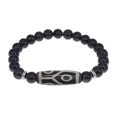 Браслет с 6-глазой бусиной Дзи и синт.камнем Синий авантюрин BSDS8-16-02