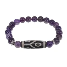 Браслет с 6-глазой бусиной Дзи и нат.камнем Аметист BSDS8-16-03