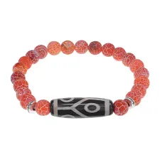 Браслет с 6-глазой бусиной Дзи и нат.камнем Африканский агат BSDS8-16-04