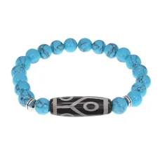 Браслет с 6-глазой бусиной Дзи и синт.камнем Бирюза BSDS8-16-05