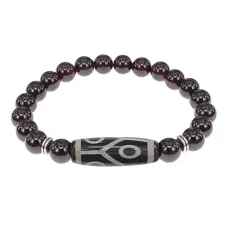 Браслет с 6-глазой бусиной Дзи и нат.камнем Гранат BSDS8-16-06