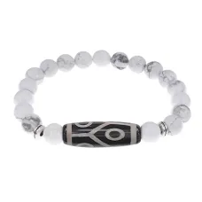 Браслет с 6-глазой бусиной Дзи и нат.камнем Кахолонг BSDS8-16-07