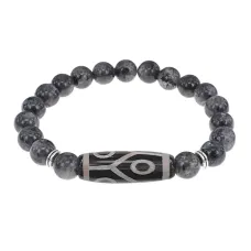 Браслет с 6-глазой бусиной Дзи и нат.камнем Лабрадор BSDS8-16-08