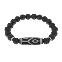 Браслет с 6-глазой бусиной Дзи и нат.камнем Лава BSDS8-16-09