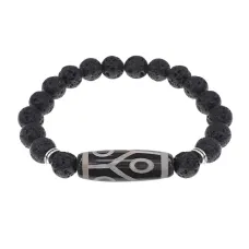 Браслет с 6-глазой бусиной Дзи и нат.камнем Лава BSDS8-16-09