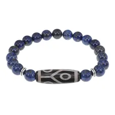 Браслет с 6-глазой бусиной Дзи и нат.камнем Лазурит BSDS8-16-10