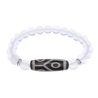 Браслет с 6-глазой бусиной Дзи и синт.камнем Лунный камень BSDS8-16-11