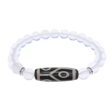 Браслет с 6-глазой бусиной Дзи и синт.камнем Лунный камень BSDS8-16-11