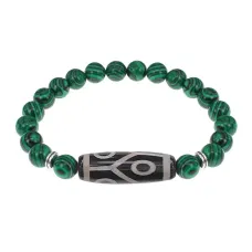 Браслет с 6-глазой бусиной Дзи и синт.камнем Малахит BSDS8-16-12