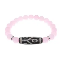 Браслет с 6-глазой бусиной Дзи и нат.камнем Розовый кварц BSDS8-16-15