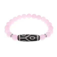 Браслет с 6-глазой бусиной Дзи и нат.камнем Розовый кварц BSDS8-16-15