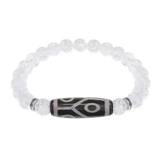 Браслет с 6-глазой бусиной Дзи и синтетическим камнем Сахарный кварц BSDS8-16-16