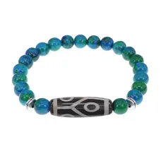 Браслет с 6-глазой бусиной Дзи и синт.камнем Хризоколла BSDS8-16-21