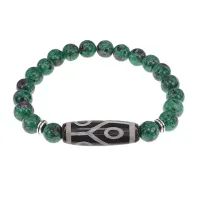 Браслет с 6-глазой бусиной Дзи и синт.камнем Цоизит BSDS8-16-22