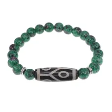 Браслет с 6-глазой бусиной Дзи и синт.камнем Цоизит BSDS8-16-22