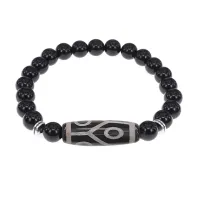 Браслет с 6-глазой бусиной Дзи и нат.камнем Черный агат BSDS8-16-23