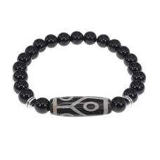 Браслет с 6-глазой бусиной Дзи и нат.камнем Черный агат BSDS8-16-23