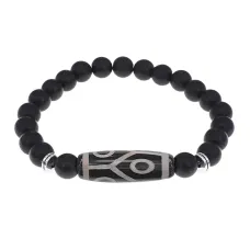 Браслет с 6-глазой бусиной Дзи и синт.камнем Шунгит BSDS8-16-24