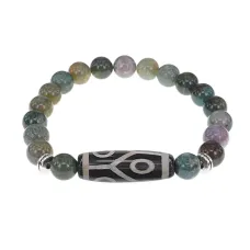 Браслет с 6-глазой бусиной Дзи и нат.камнем Яшма BSDS8-16-25