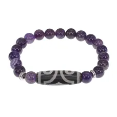 Браслет с 3-глазой бусиной Дзи и нат.камнем Аметист BSDS8-17-03