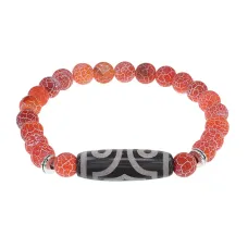 Браслет с 3-глазой бусиной Дзи и нат.камнем Африканский агат BSDS8-17-04