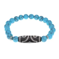 Браслет с 3-глазой бусиной Дзи и синт.камнем Бирюза BSDS8-17-05