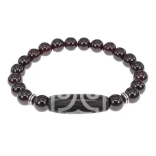 Браслет с 3-глазой бусиной Дзи и нат.камнем Гранат BSDS8-17-06