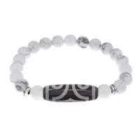 Браслет с 3-глазой бусиной Дзи и нат.камнем Кахолонг BSDS8-17-07