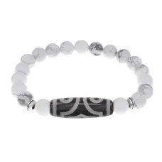 Браслет с 3-глазой бусиной Дзи и нат.камнем Кахолонг BSDS8-17-07