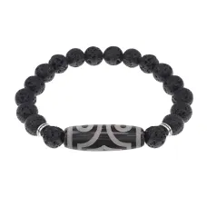 Браслет с 3-глазой бусиной Дзи и нат.камнем Лава BSDS8-17-09