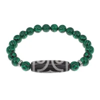 Браслет с 3-глазой бусиной Дзи и синт.камнем Малахит BSDS8-17-12