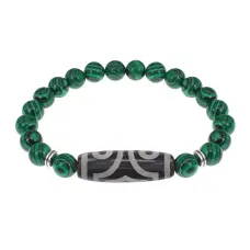 Браслет с 3-глазой бусиной Дзи и синт.камнем Малахит BSDS8-17-12