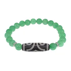 Браслет с 3-глазой бусиной Дзи и нат.камнем Нефрит BSDS8-17-13