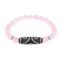 Браслет с 3-глазой бусиной Дзи и нат.камнем Розовый кварц BSDS8-17-15