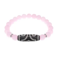 Браслет с 3-глазой бусиной Дзи и нат.камнем Розовый кварц BSDS8-17-15