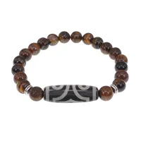 Браслет с 3-глазой бусиной Дзи и нат.камнем Тигровый глаз BSDS8-17-19