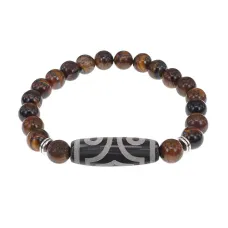 Браслет с 3-глазой бусиной Дзи и нат.камнем Тигровый глаз BSDS8-17-19