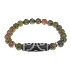 Браслет с 3-глазой бусиной Дзи и нат.камнем Унакит BSDS8-17-20