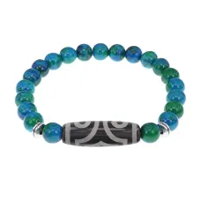 Браслет с 3-глазой бусиной Дзи и синт.камнем Хризоколла BSDS8-17-21