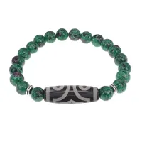 Браслет с 3-глазой бусиной Дзи и синт.камнем Цоизит BSDS8-17-22