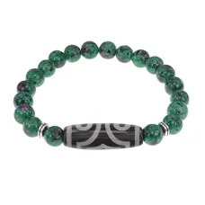 Браслет с 3-глазой бусиной Дзи и синт.камнем Цоизит BSDS8-17-22