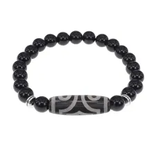 Браслет с 3-глазой бусиной Дзи и нат.камнем Черный агат BSDS8-17-23