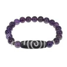 Браслет с Бусиной Дзи Спираль Вселенной и нат.камнем Аметист BSDS8-18-03