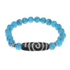 Браслет с бусиной Дзи Спираль Вселенной и синт. камнем Бирюза BSDS8-18-05