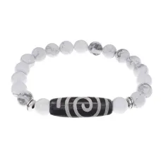 Браслет с Бусиной Дзи Спираль Вселенной и нат.камнем Кахолонг BSDS8-18-07