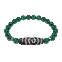 Браслет с Бусиной Дзи Спираль Вселенной и синт.камнем Малахит BSDS8-18-12