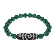 Браслет с Бусиной Дзи Спираль Вселенной и синт.камнем Малахит BSDS8-18-12
