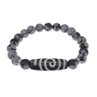 Браслет с Бусиной Дзи Спираль Вселенной и нат.камнем Снежный обсидиан BSDS8-18-14
