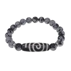 Браслет с Бусиной Дзи Спираль Вселенной и нат.камнем Снежный обсидиан BSDS8-18-14