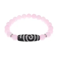 Браслет с бусиной Дзи Спираль Вселенной и нат. камнем Розовый кварц BSDS8-18-15